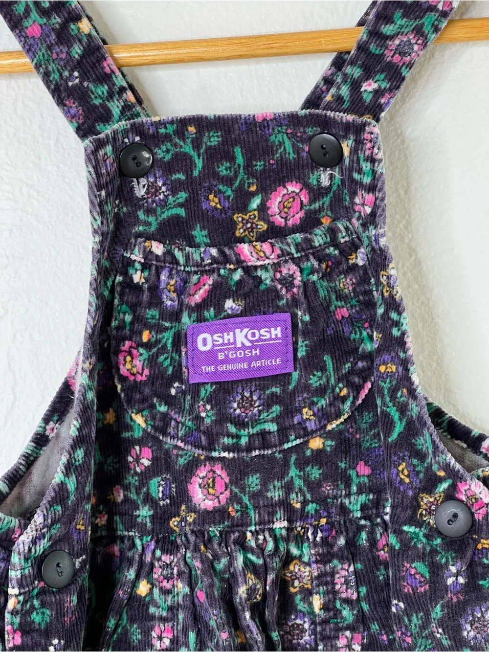 Vintage 80s 90s Oshkosh B’gosh Floral Corduroy Overalls size 6